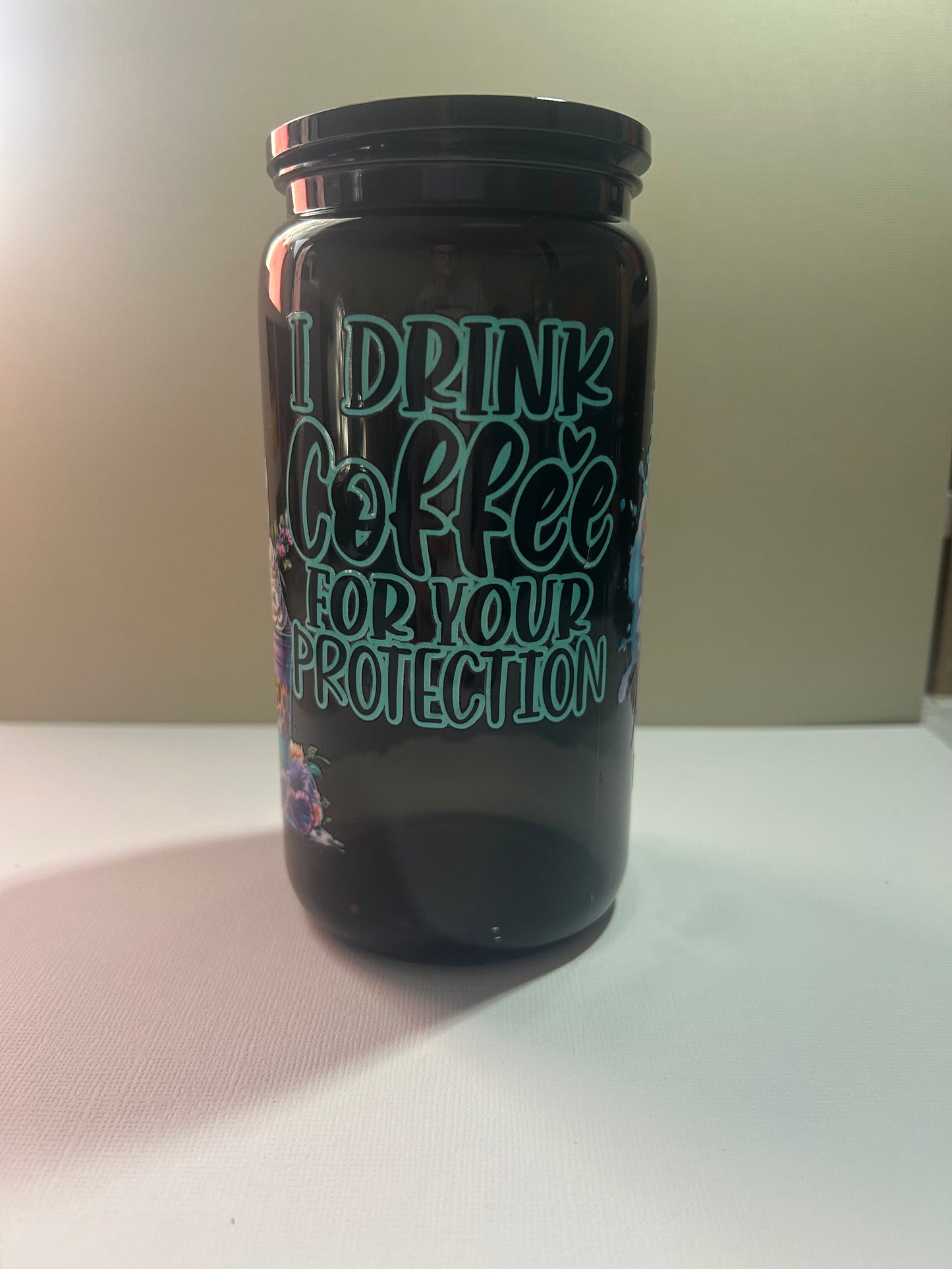 Pre-Made 16Oz Acrylic Black Highland Cow with a Coffee Quote