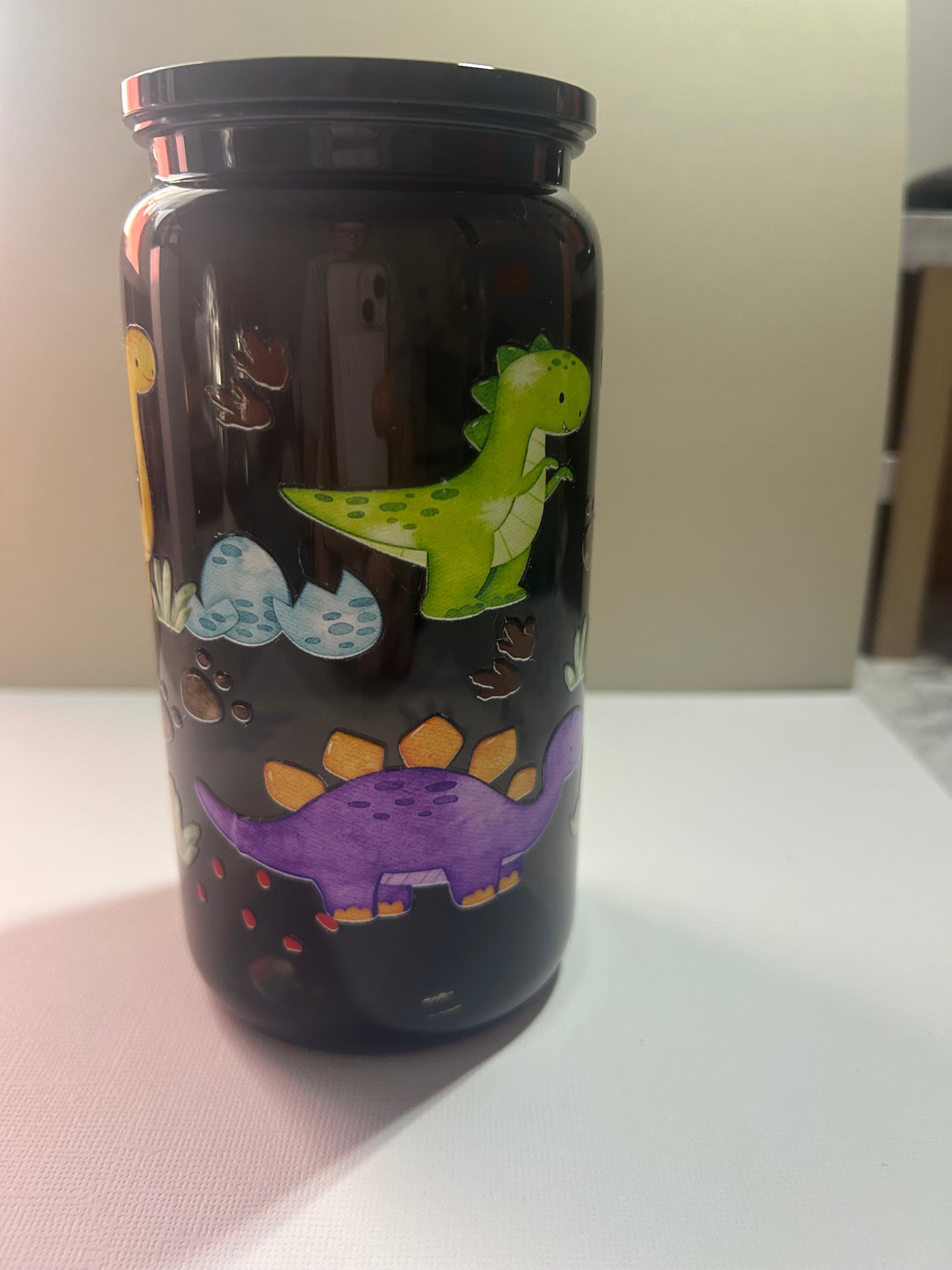 Pre-Made 16Oz Black Dinosaur Cup
