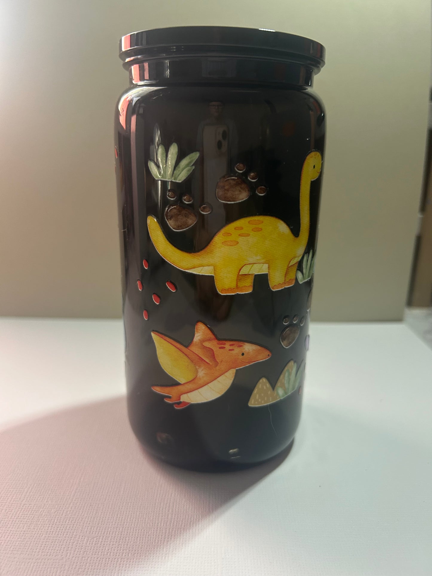 Pre-Made 16Oz Black Dinosaur Cup
