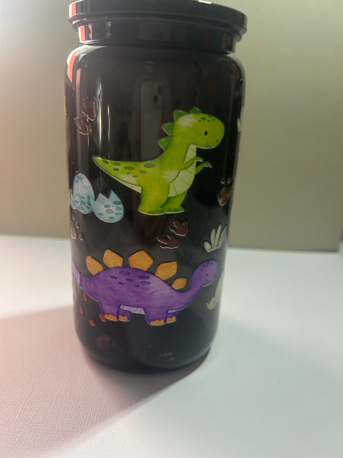 Pre-Made 16Oz Black Dinosaur Cup