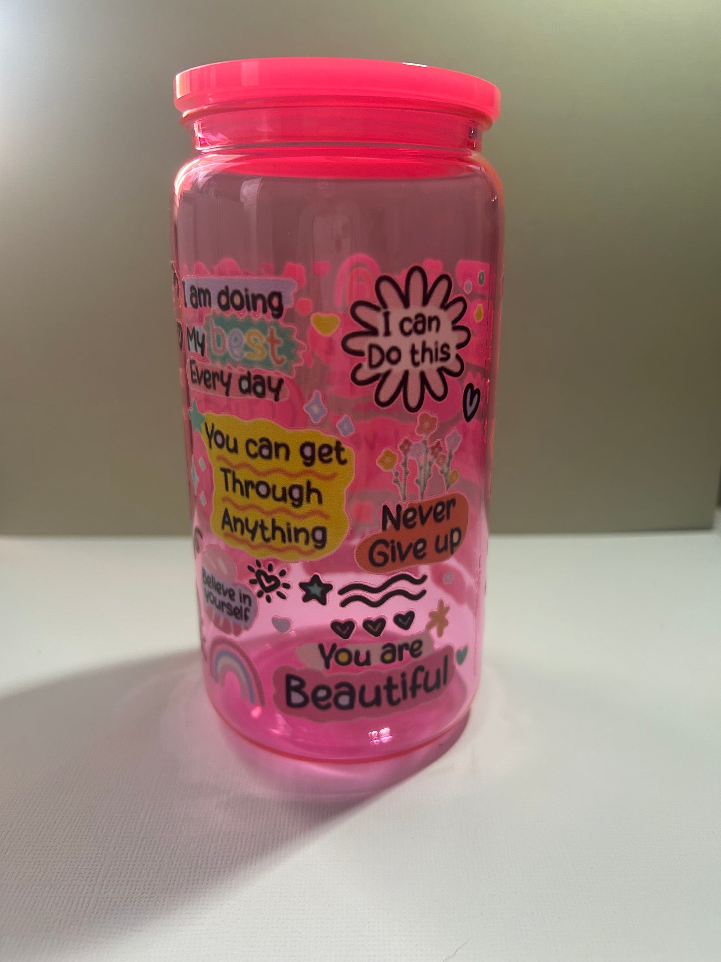 Pre Made Pink 16Oz Cup of Positivy