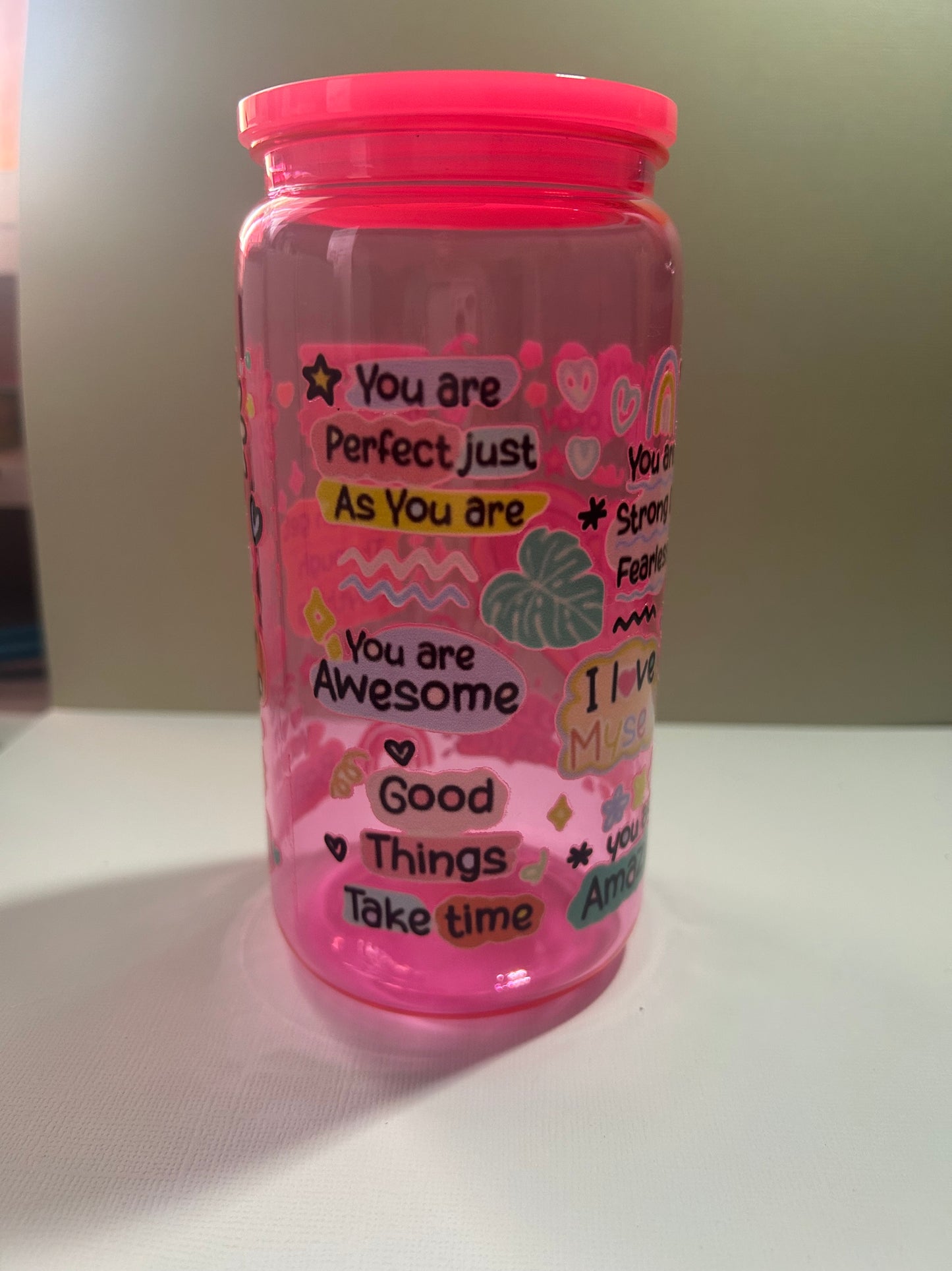 Pre Made Pink 16Oz Cup of Positivy