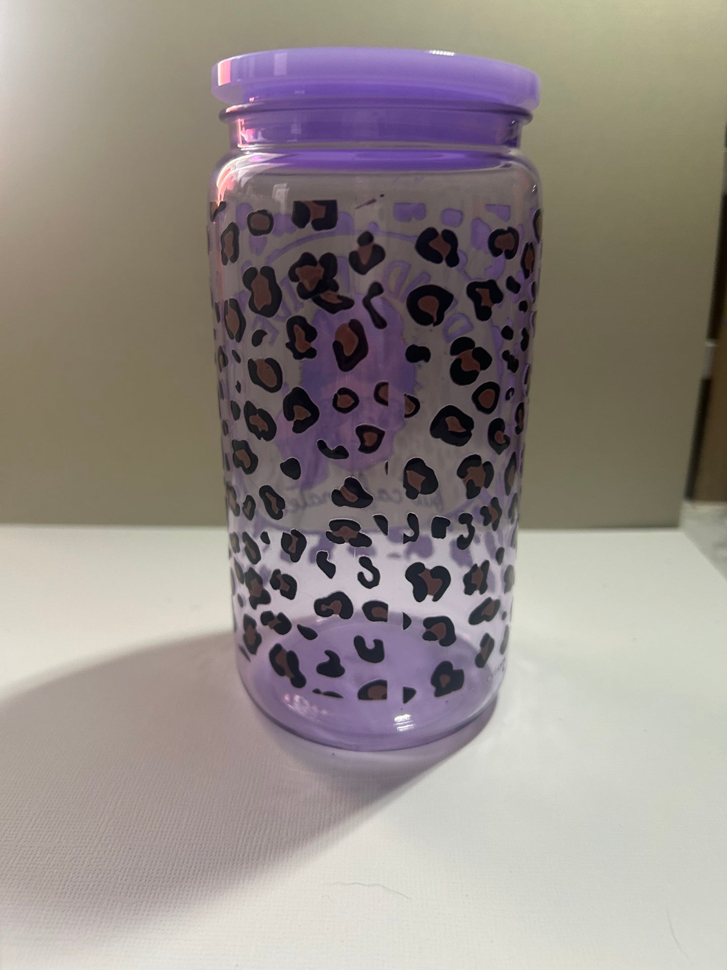 Pre Made 16Oz Purple Lepord Print and Coffee Quote