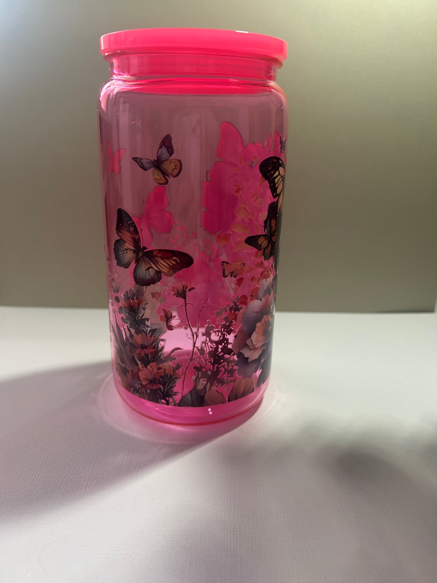 Pre Made 16Oz Pink Skulls with Butterfiles