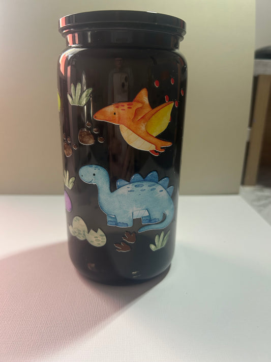 Pre-Made 16Oz Black Dinosaur Cup