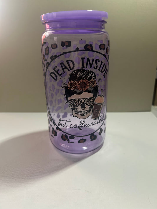 Pre Made 16Oz Purple Lepord Print and Coffee Quote