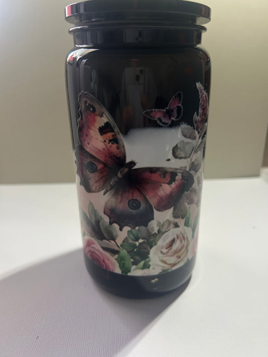 Pre-Made Black 16Oz Butterfly with Flowers