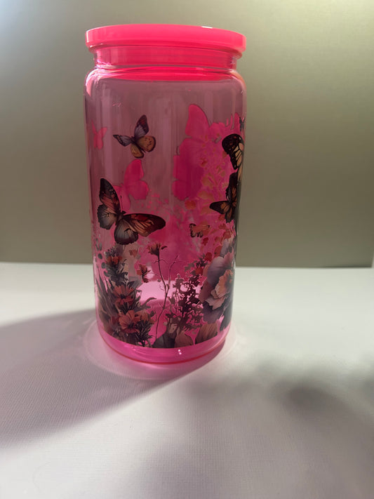 Pre Made 16Oz Pink Skulls with Butterfiles